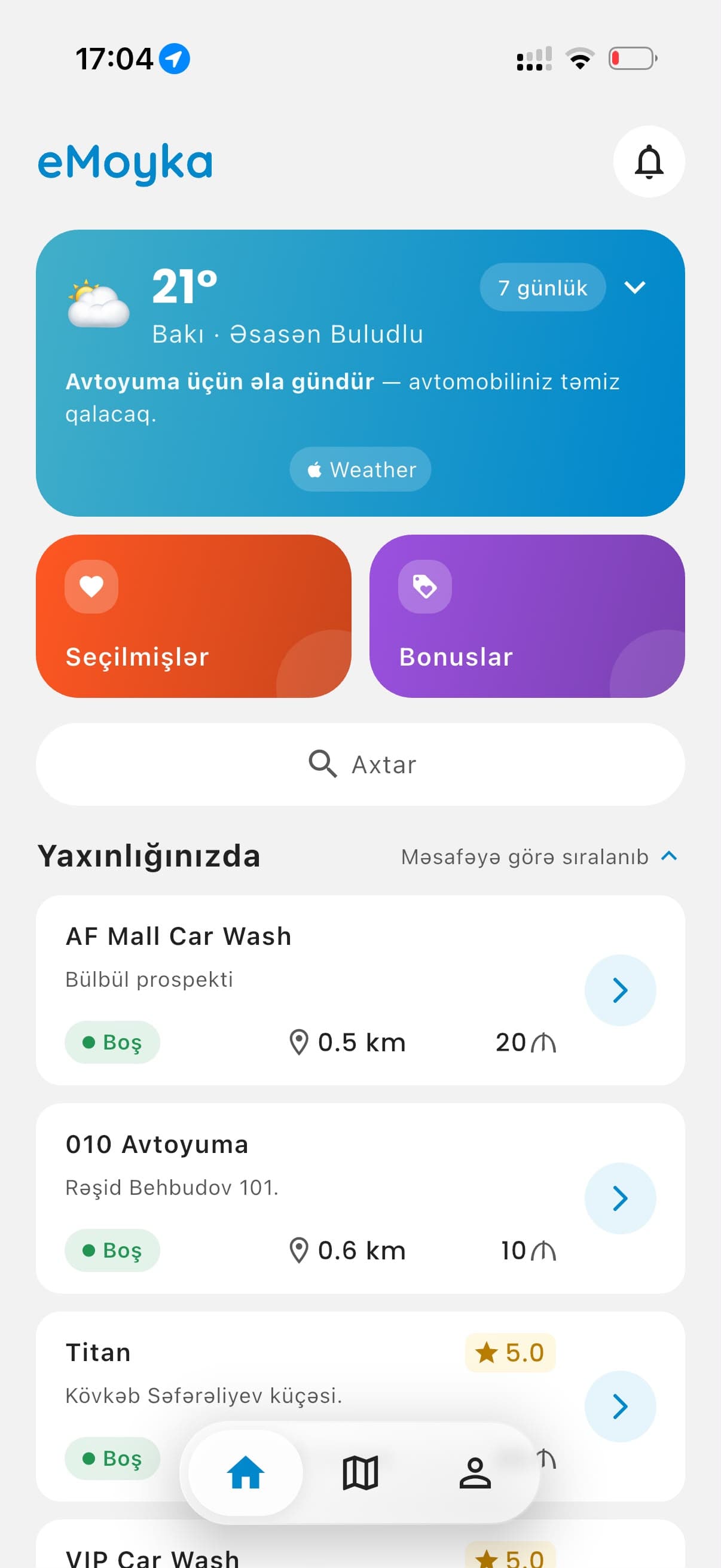eMoyka app – car wash list
